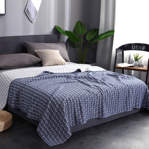 Lightweight Double Layered 100% Cotton Yarn Bed Blanket - Size Extra Full 79" by 90" (Navy)