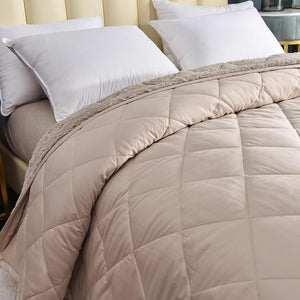 Premium Plush 100% Cotton Sateen and Luxury Poly Fleece Reversible Comforter (Light Camel)